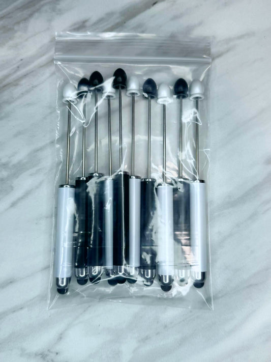 (SHOP DESTASH) 2-N-1 BEADABLE STYLUS PENS WHITE/BLACK (10ct)