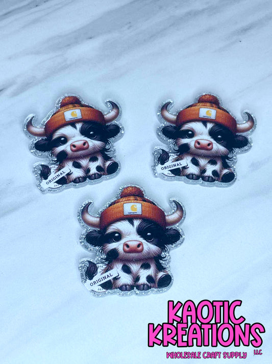 FLATBACK ACRYLIC BEANIE HIGHLAND COW F120 (1ct)