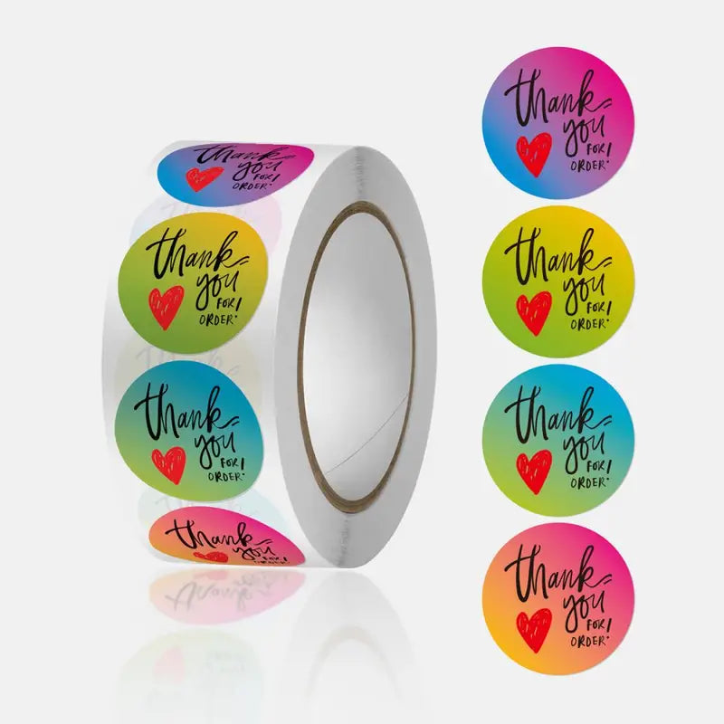500 1" MULTI COLOR THANK YOU STICKERS 1 ROLL