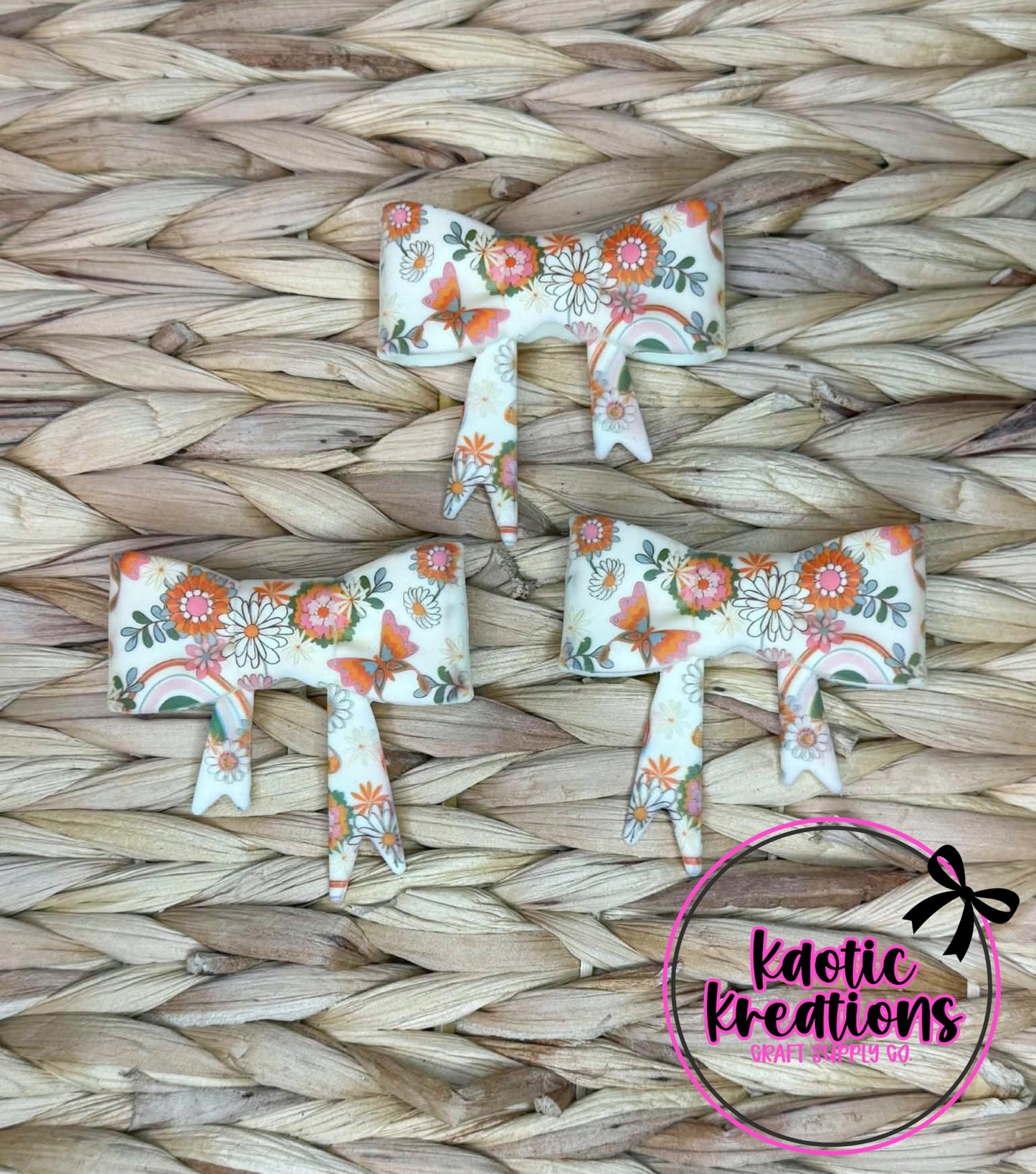 D14 BEADABLE JUMBO SILICONE BOW PEACH FLORAL (1ct)