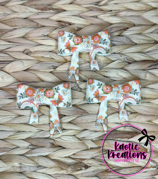 D14 BEADABLE JUMBO SILICONE BOW PEACH FLORAL (1ct)