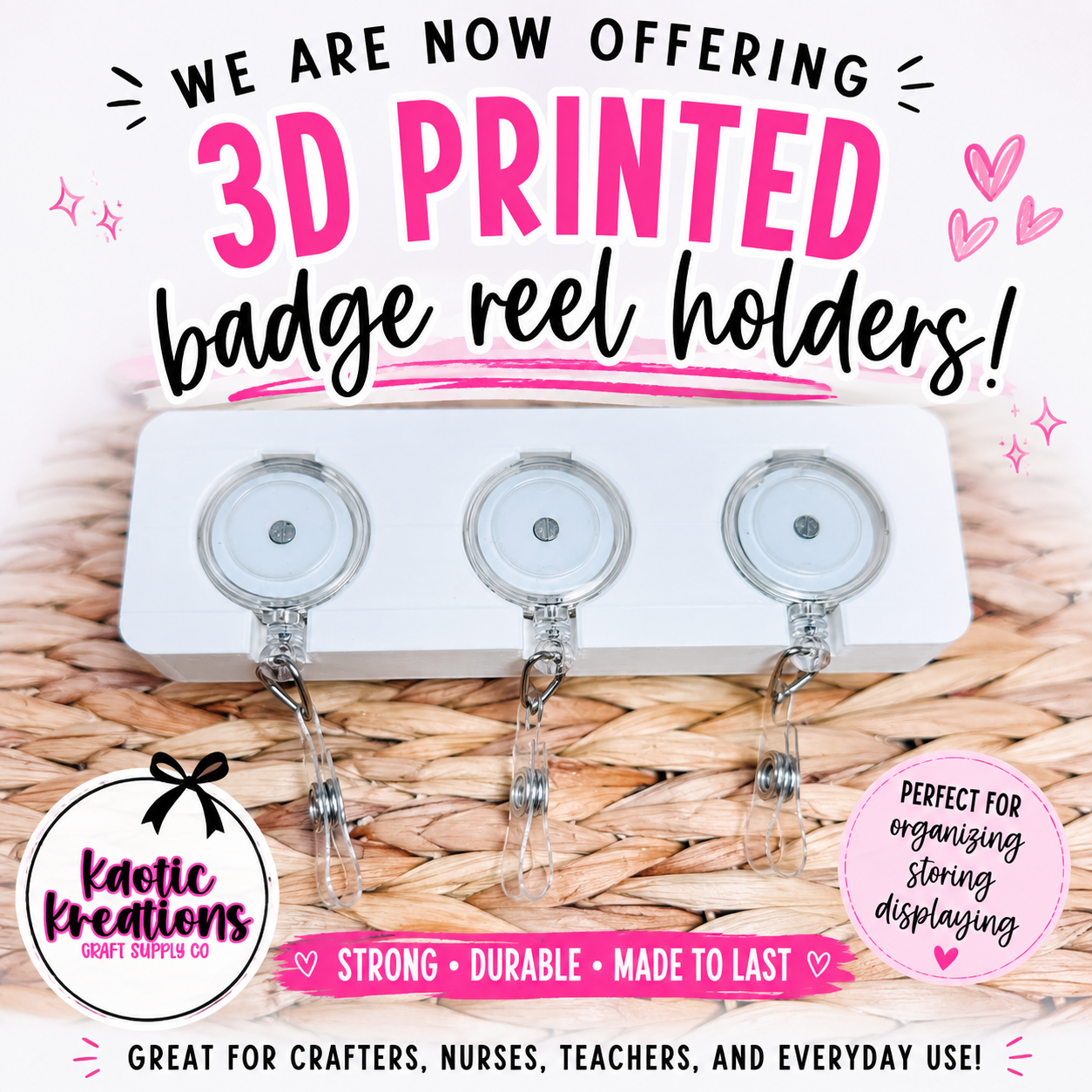 3D PRINTED TRIPLE BADGE REEL DISPLAY HOLDER (1ct)