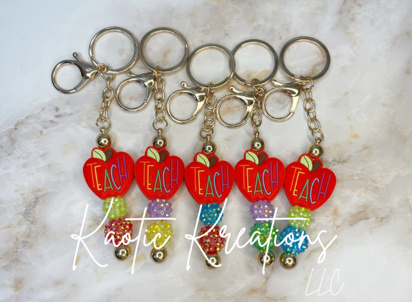 PRE-MADE BEADED KEYCHAIN BAR - TEACH APPLE