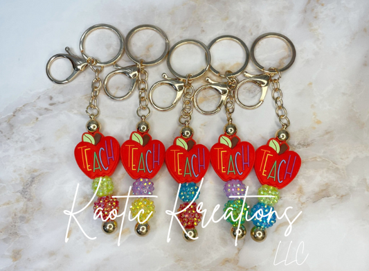 PRE-MADE BEADED KEYCHAIN BAR - TEACH APPLE