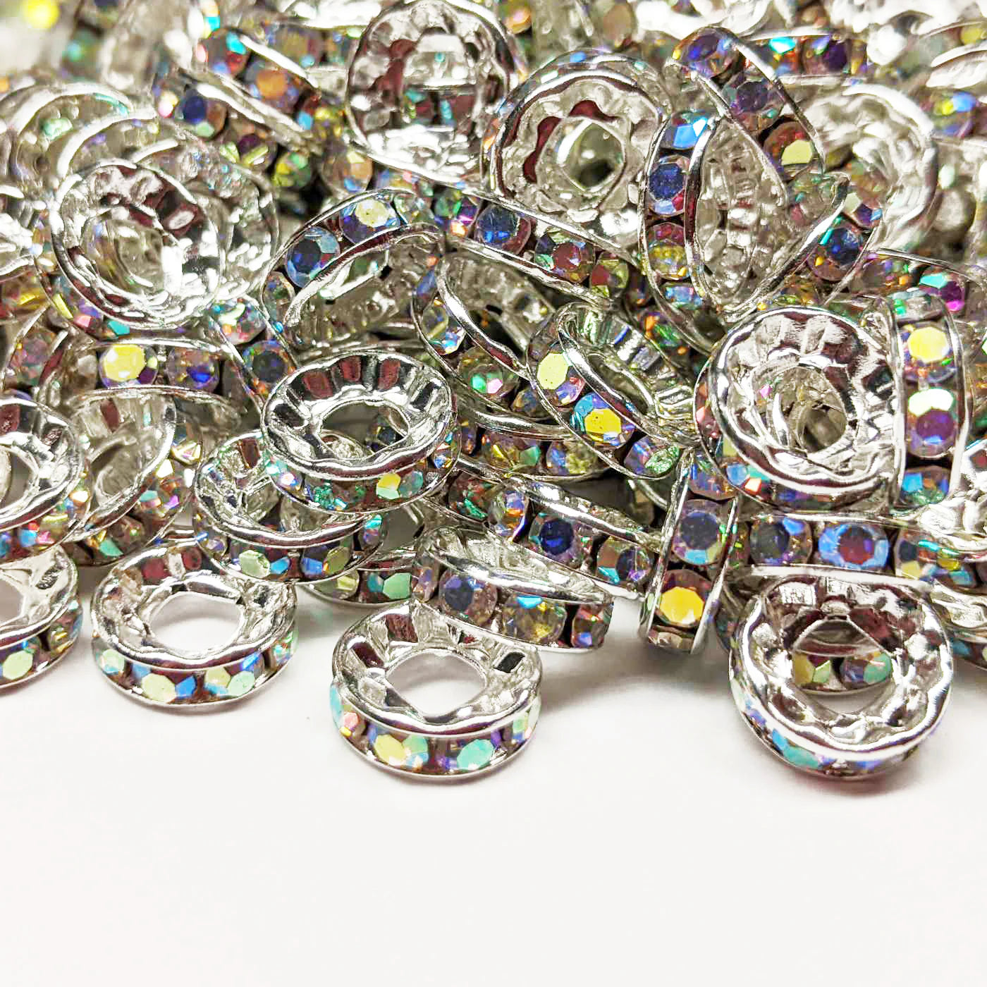 10MM LARGE HOLE RHINESTONE SPACERS (10ct)