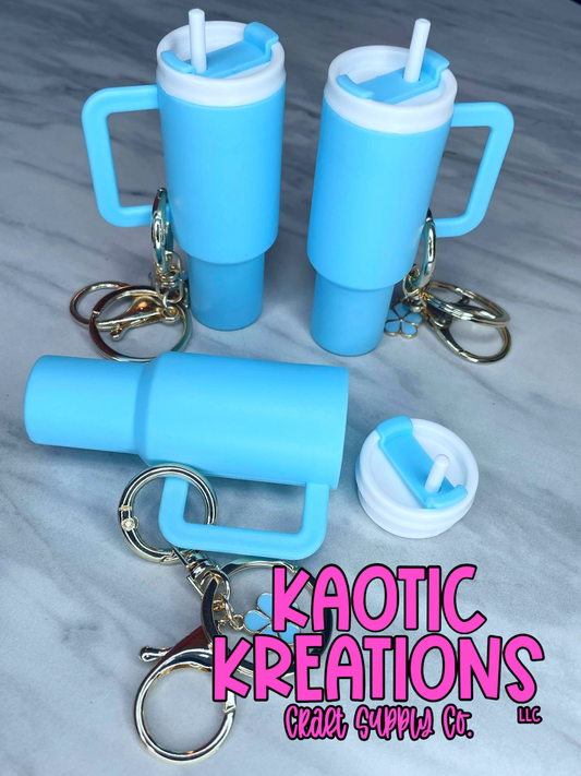 MINI TUMBLER CUP CHARM KEYCHAIN - LIGHT BLUE W/FLOWER CHARM (1ct)