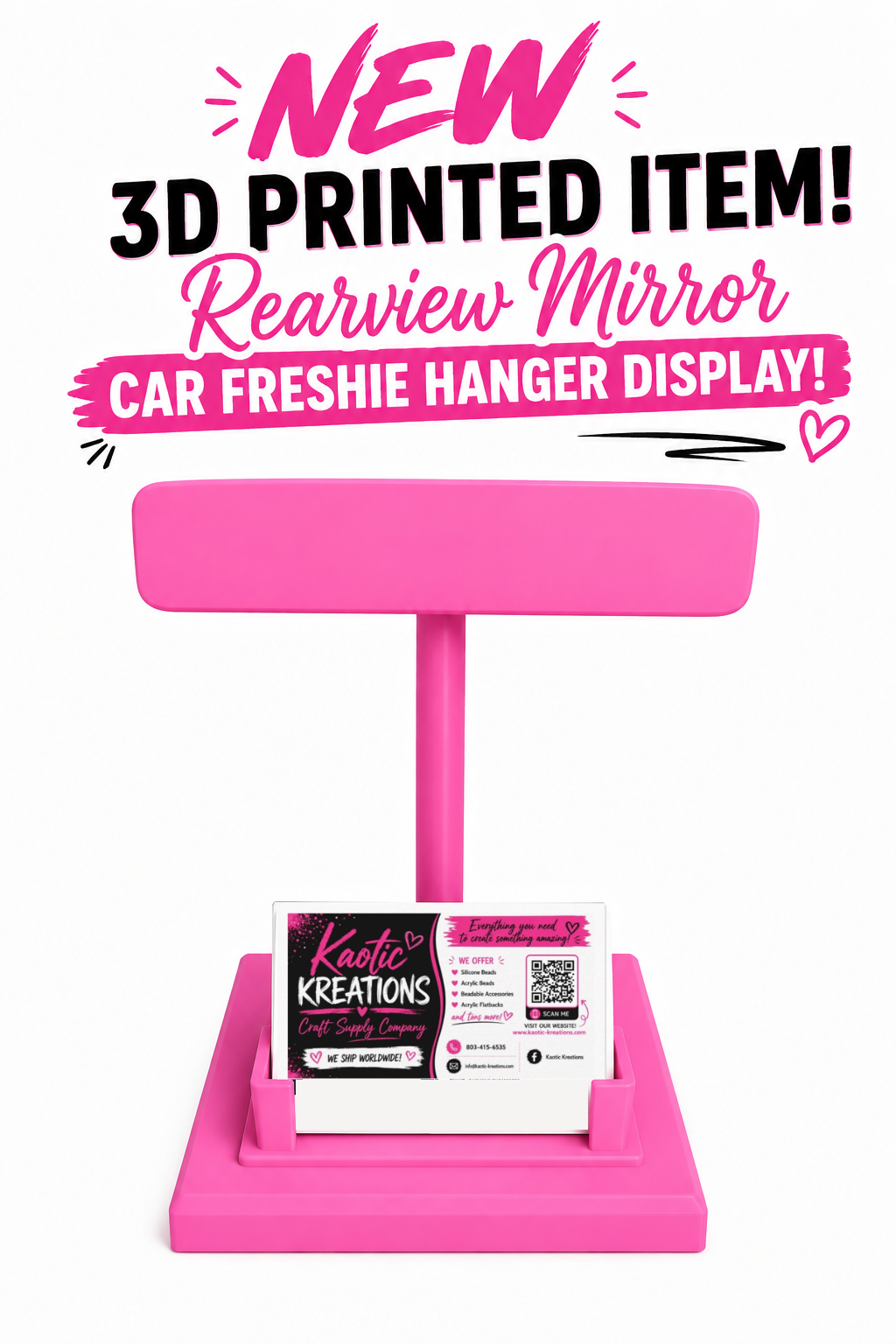 3D PRINTED REARVIEW MIRROR CAR FRESHIE HANGER DISPLAY W/BUSINESS CARD HOLDER