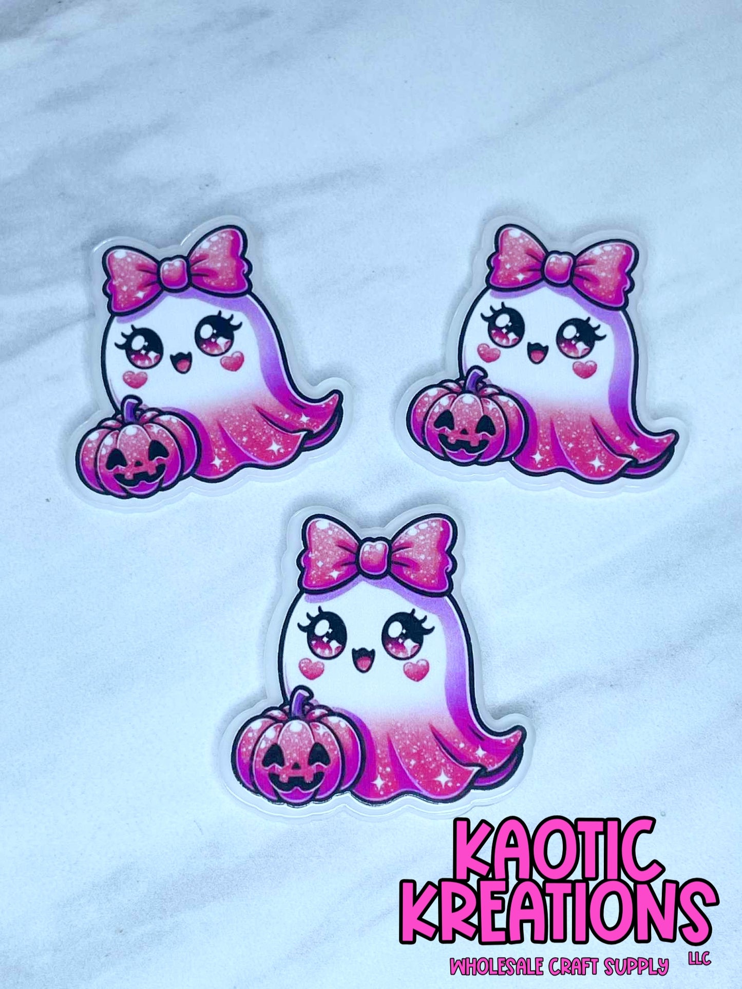 FLATBACK ACRYLIC PINK PUMPKIN GHOST F580 (1ct)