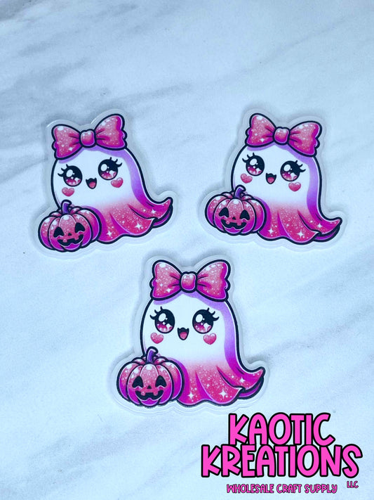 FLATBACK ACRYLIC PINK PUMPKIN GHOST F580 (1ct)