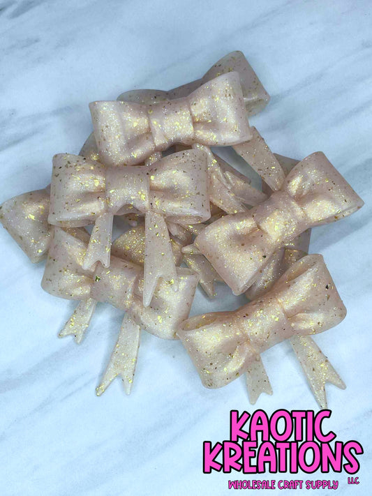 BEADABLE JUMBO SILICONE BOW GOLD CONFETTI GLITTER (1ct)