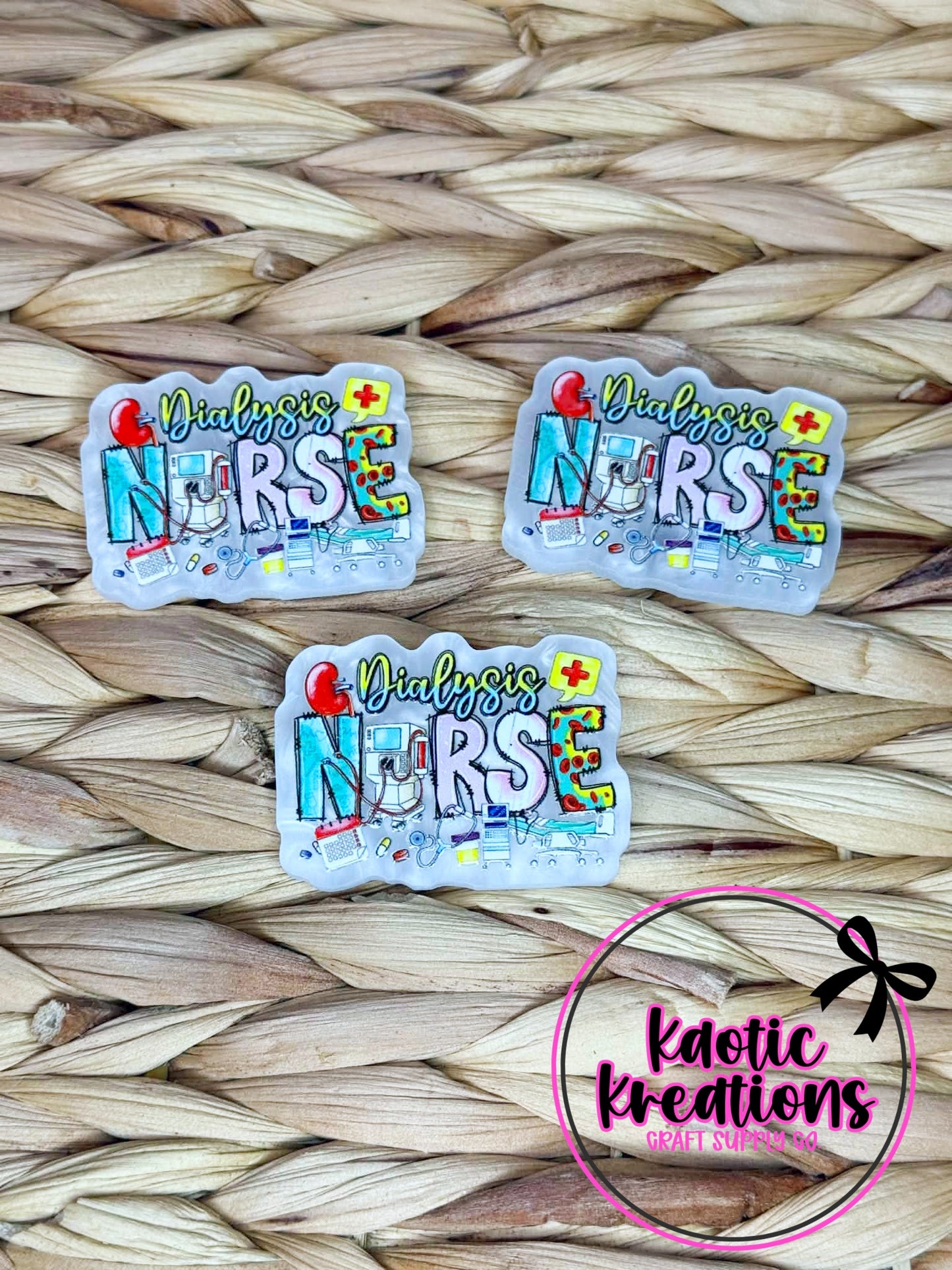 *CUSTOM* FLATBACK ACRYLIC 42mm X 30mm DIALYSIS NURSE F683 (1ct)