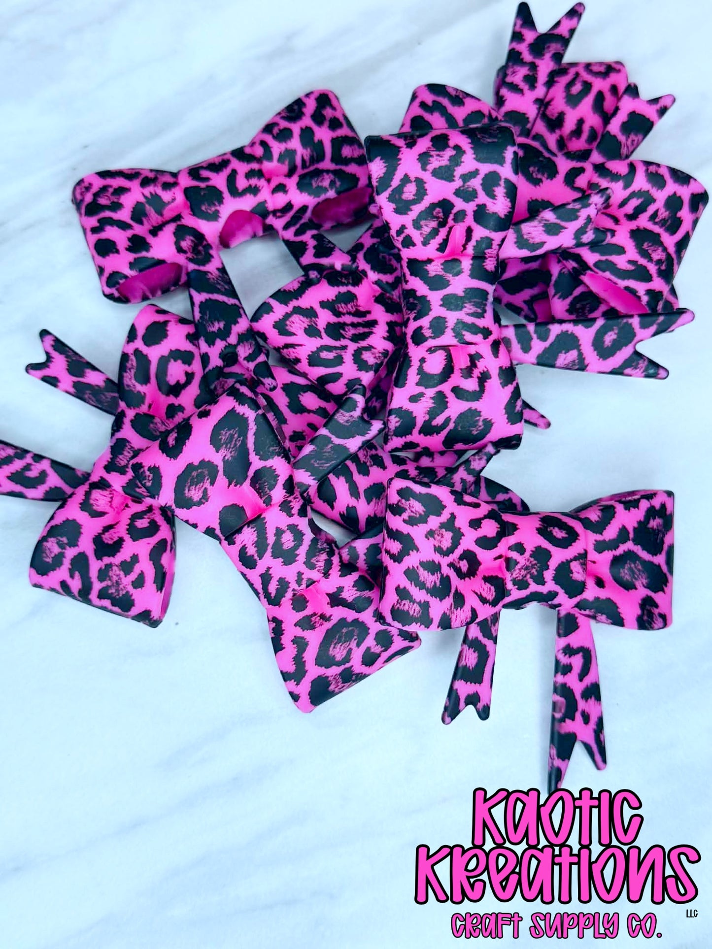 BEADABLE JUMBO SILICONE BOW HOT PINK LEOPARD (1ct)