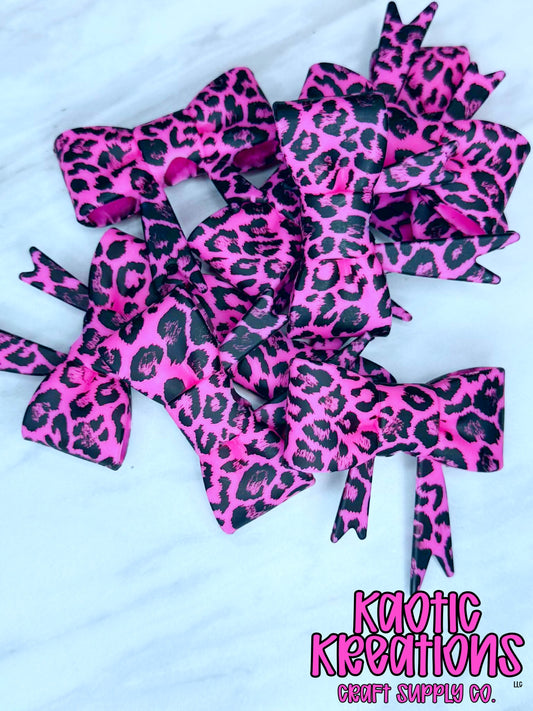 BEADABLE JUMBO SILICONE BOW HOT PINK LEOPARD (1ct)