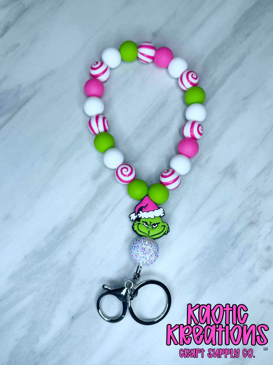 PRE-MADE TEARDROP BEADED WRISTLET HOT PINK GRINCH