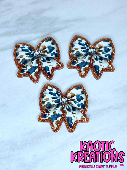 FLATBACK ACRYLIC COW PRINT BOW F515 (1ct)