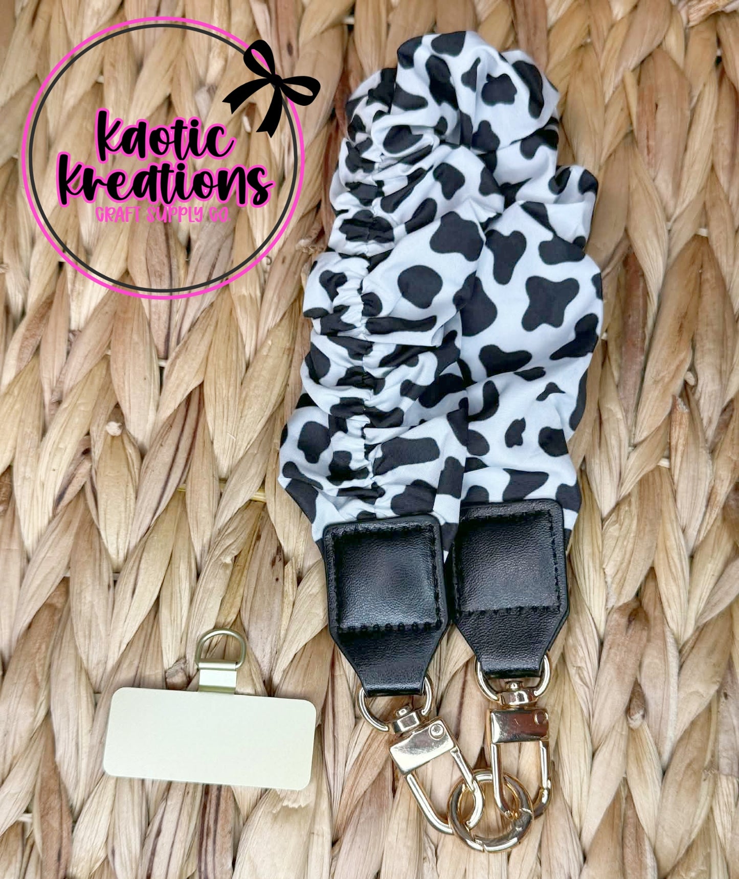 SCRUNCHIE KEYCHAIN/PHONE WRISTLET - SPOTTED COW (1ct)