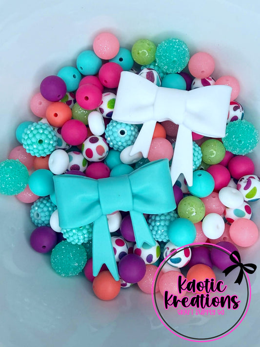 ACRYLIC SILICONE BEAD MIX W/JUMBO BOWS #39 (32ct)