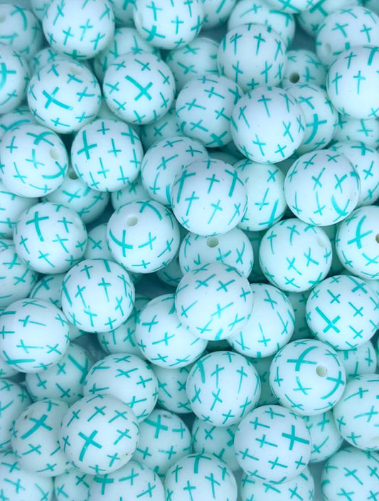 P723 TURQUOISE CROSS 15MM PRINT (1ct)