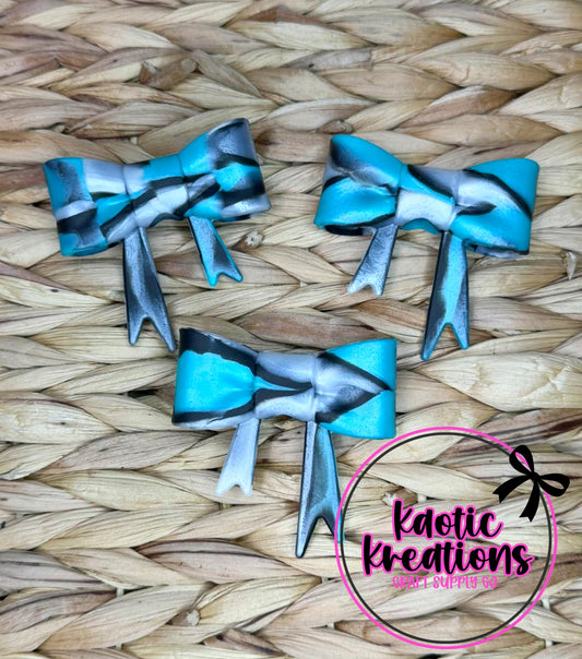 D75 BEADABLE JUMBO SILICONE BOW TEAL/BLACK/SILVER SWIRL (1ct)