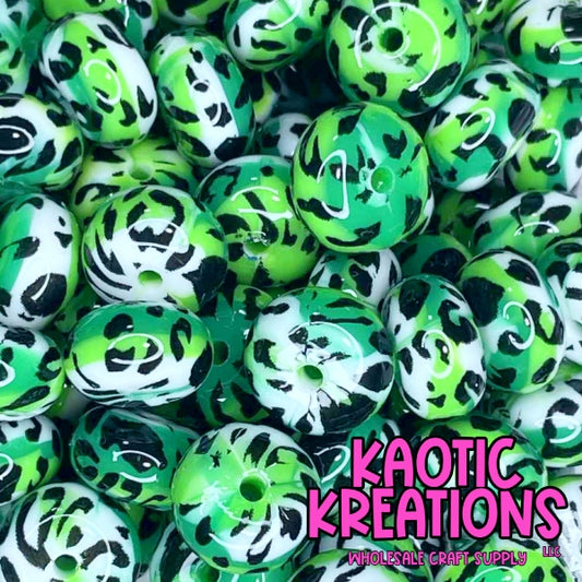 14MM JELLY ABACUS GREEN/WHITE SWIRL LEOPARD PRINT (1ct)
