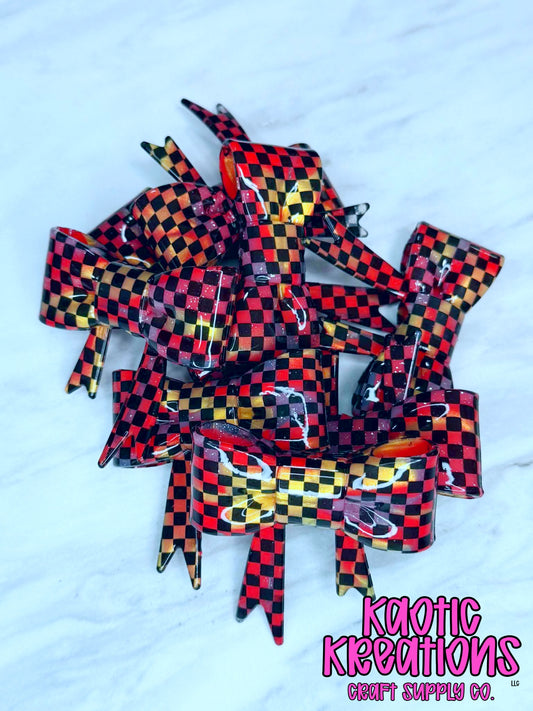 BEADABLE JUMBO SILICONE BOW LIQUID CHECKERED RED GOLD SWIRL (1ct)