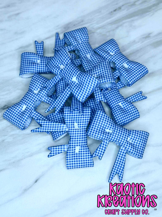BEADABLE JUMBO SILICONE BOW BLUE PLAID (1ct)