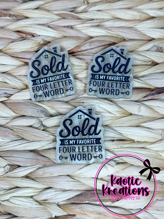 *CUSTOM* FLATBACK ACRYLIC 35mm X 42mm MY FAVORITE FOUR LETTER WORD F674 (1ct)