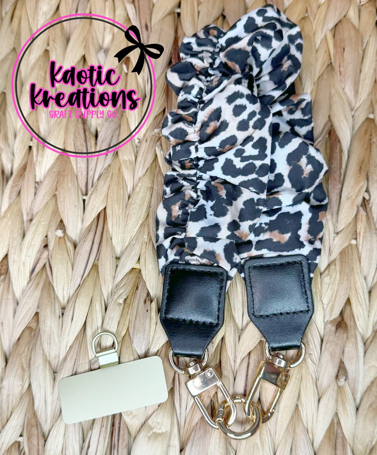 SCRUNCHIE KEYCHAIN/PHONE WRISTLET - TAN LEOPARD (1ct)