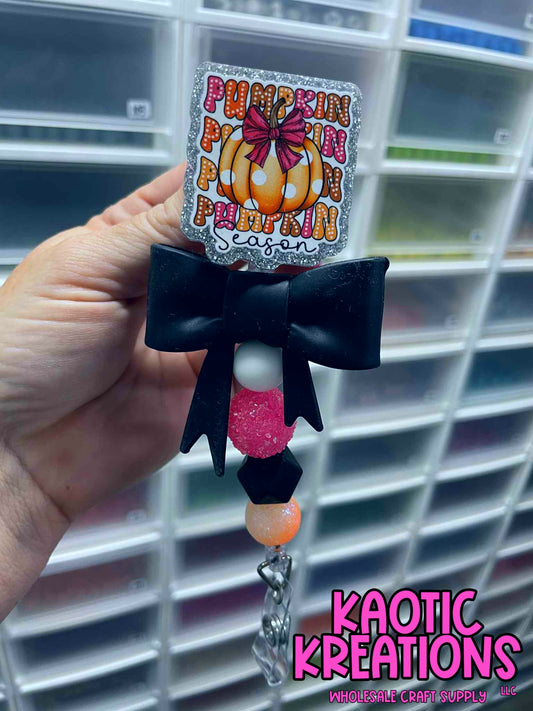 PRE-MADE BEADED BADGE REEL - PUMPKIN BR3 (1ct)