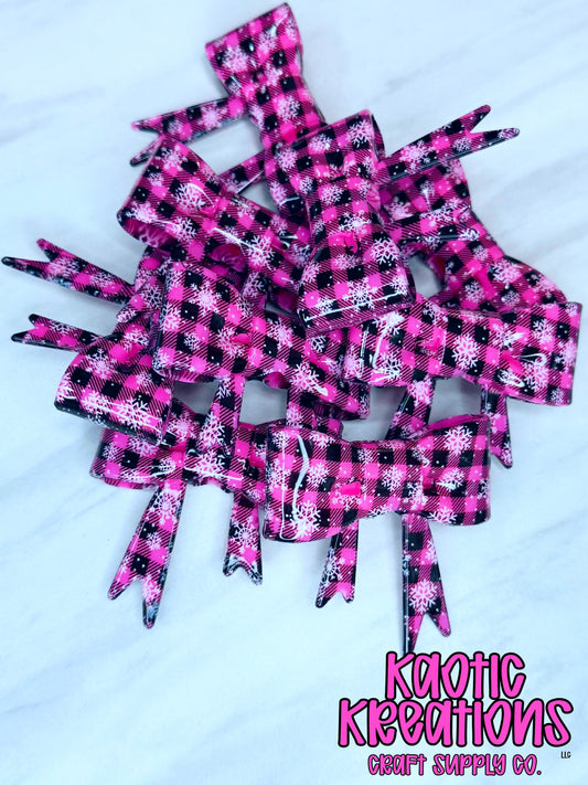 BEADABLE JUMBO SILICONE BOW LIQUID SNOWFLAKE CHECKERED HOT PINK (1ct)