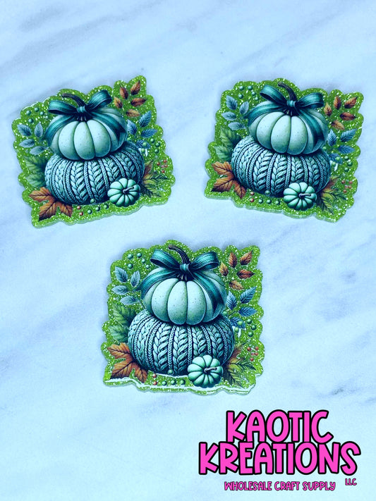 FLATBACK ACRYLIC GREEN PUMPKINS F581 (1ct)