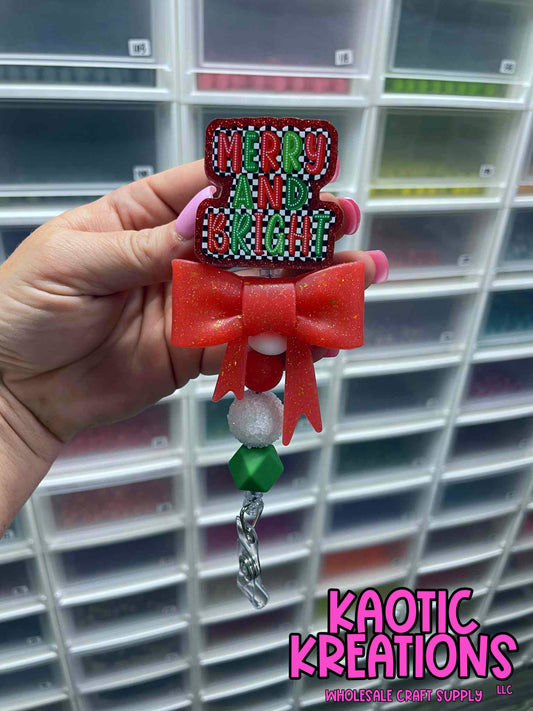 PRE-MADE BEADED BADGE REEL - MERRY AND BRIGHT BR4 (1ct)