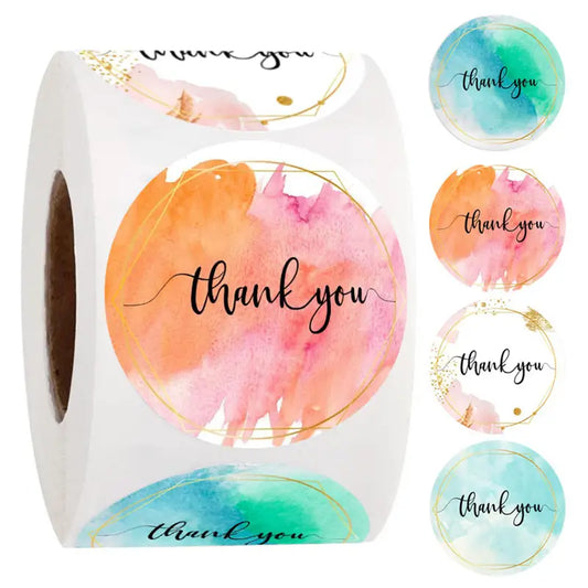 500 1" WATERCOLOR THANK YOU STICKERS 1 ROLL