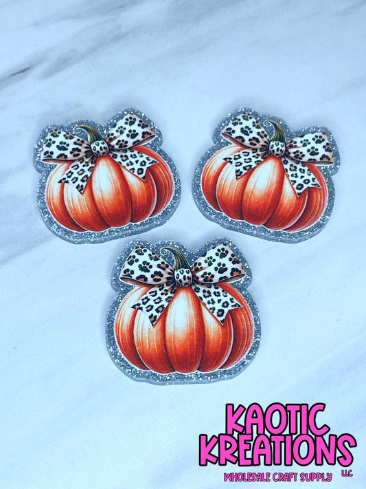 FLATBACK ACRYLIC PAW PRINT BOW PUMPKIN F301 (1ct)