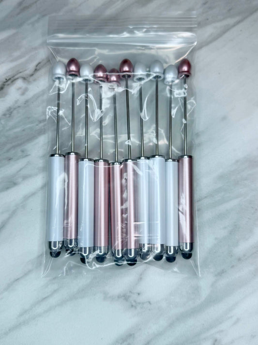 (SHOP DESTASH) 2-N-1 BEADABLE STYLUS PENS PINK/WHITE (10ct)