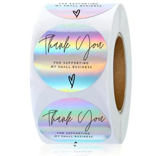 500 1” HOLOGRAPHIC THANK YOU STICKERS 1 ROLL