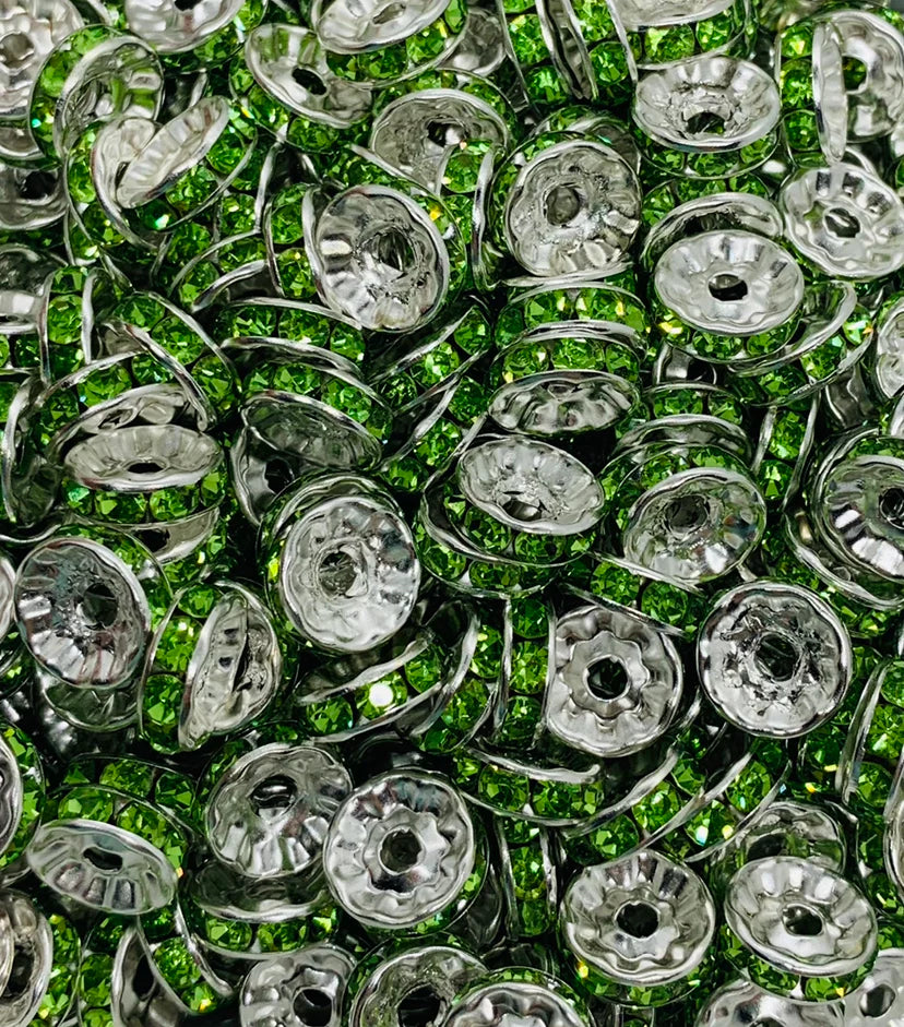 WHOLESALE - GREEN 10MM RHINESTONE SPACER 50 PACK